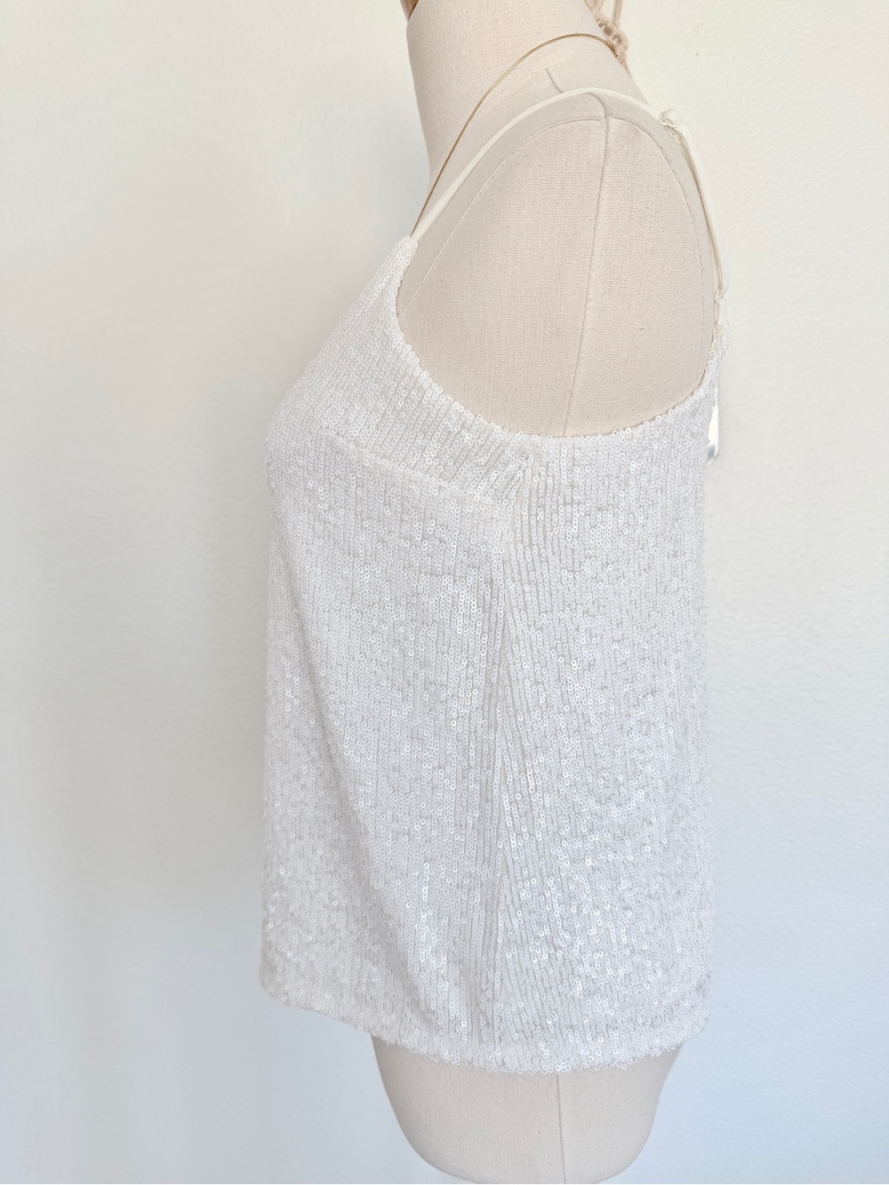 🤍 EXPRESS White Sparkly Sequin Cami Tank Top XS - Picture 6 of 12